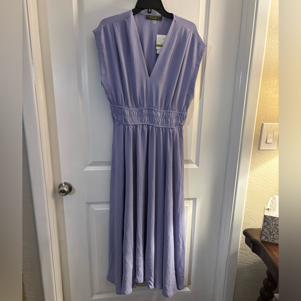 Melonie Lilac Cap-Sleeve Smocked-Waist Midi Fit to Flare Dress Sz 14 NWT - Picture 2 of 11